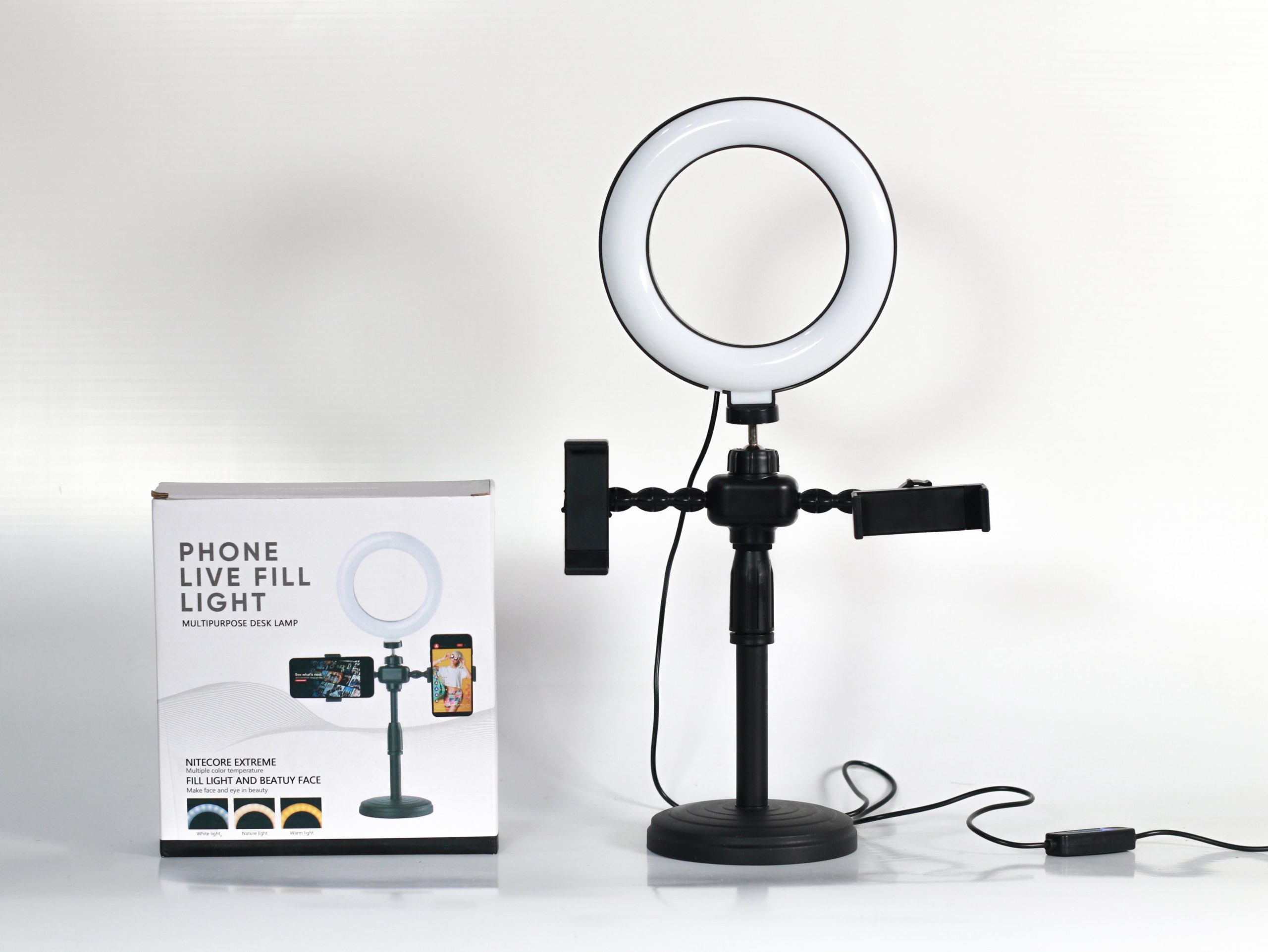 Đèn livestream kẹp 2 điện thoại 3 chế độ sáng siêu rẻ - hình 2