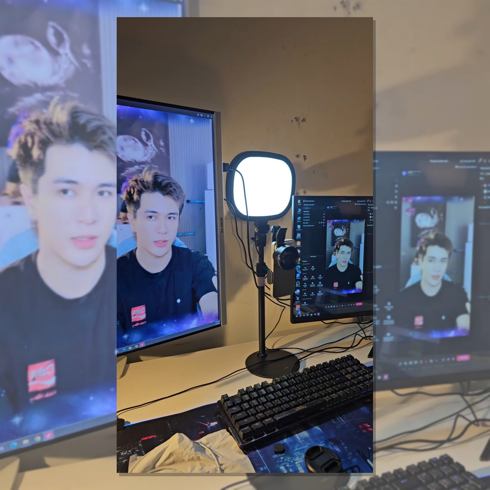 Đèn livestream chiếu sáng khuôn mặt khi hát live