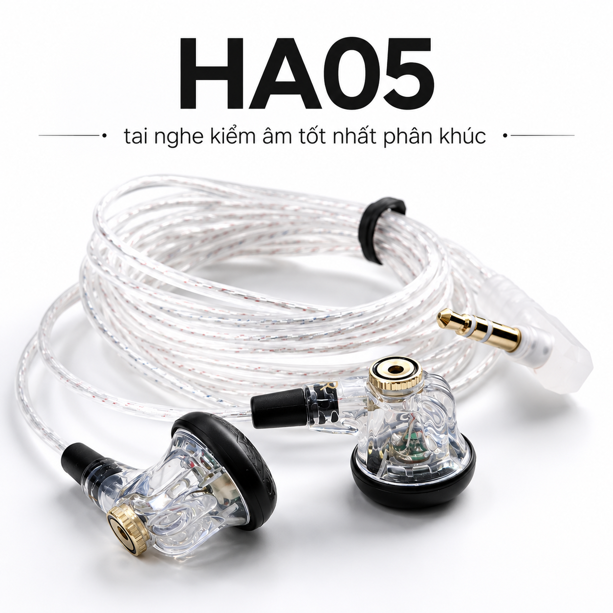 Tai nghe kiểm âm HA05 trong suốt và dây 3.5mm