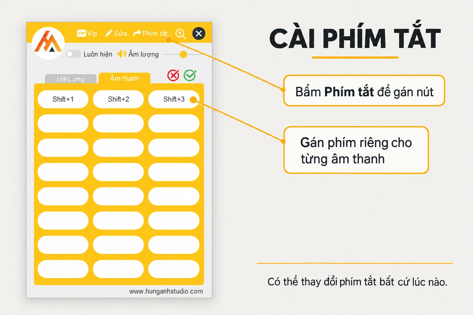 Cài phím tắt riêng cho từng âm thanh trong phần mềm tiếng cười livestream