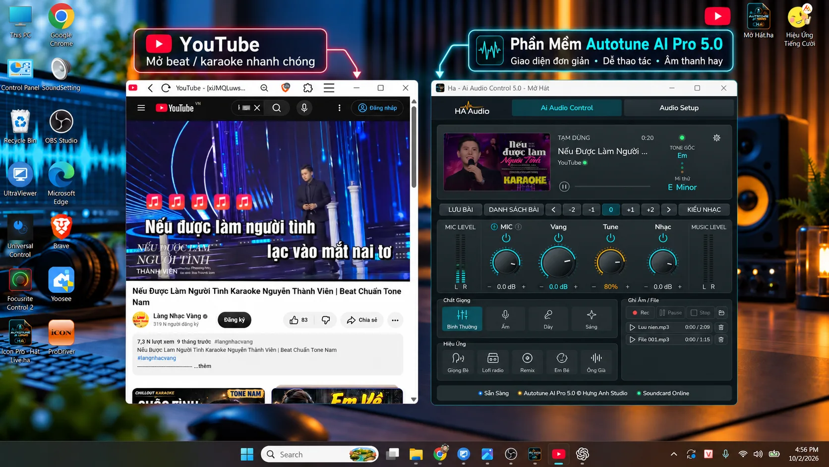 AutoTune AI Pro 5.0 hát karaoke cùng YouTube