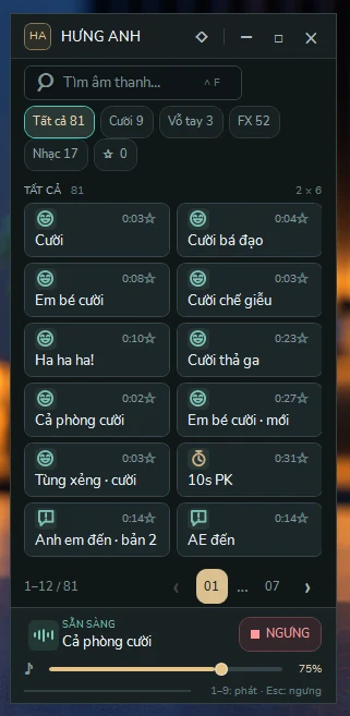 Giao diện thu gọn của Phần mềm Tiếng Cười phiên bản mới